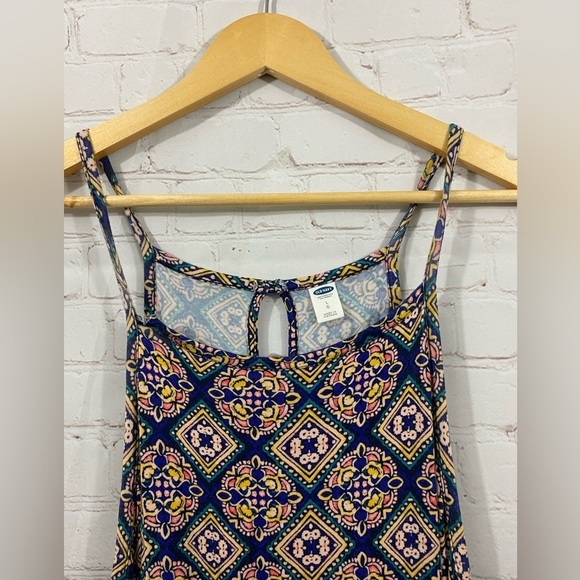 Old Navy Womens Size Large Romper Blue Yellow Floral Stretch Scoop Button - Picture 3 of 12